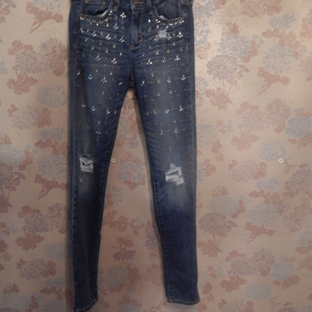 rare abercrombie & fitch rhinestone jeweled distressed skinny jeans